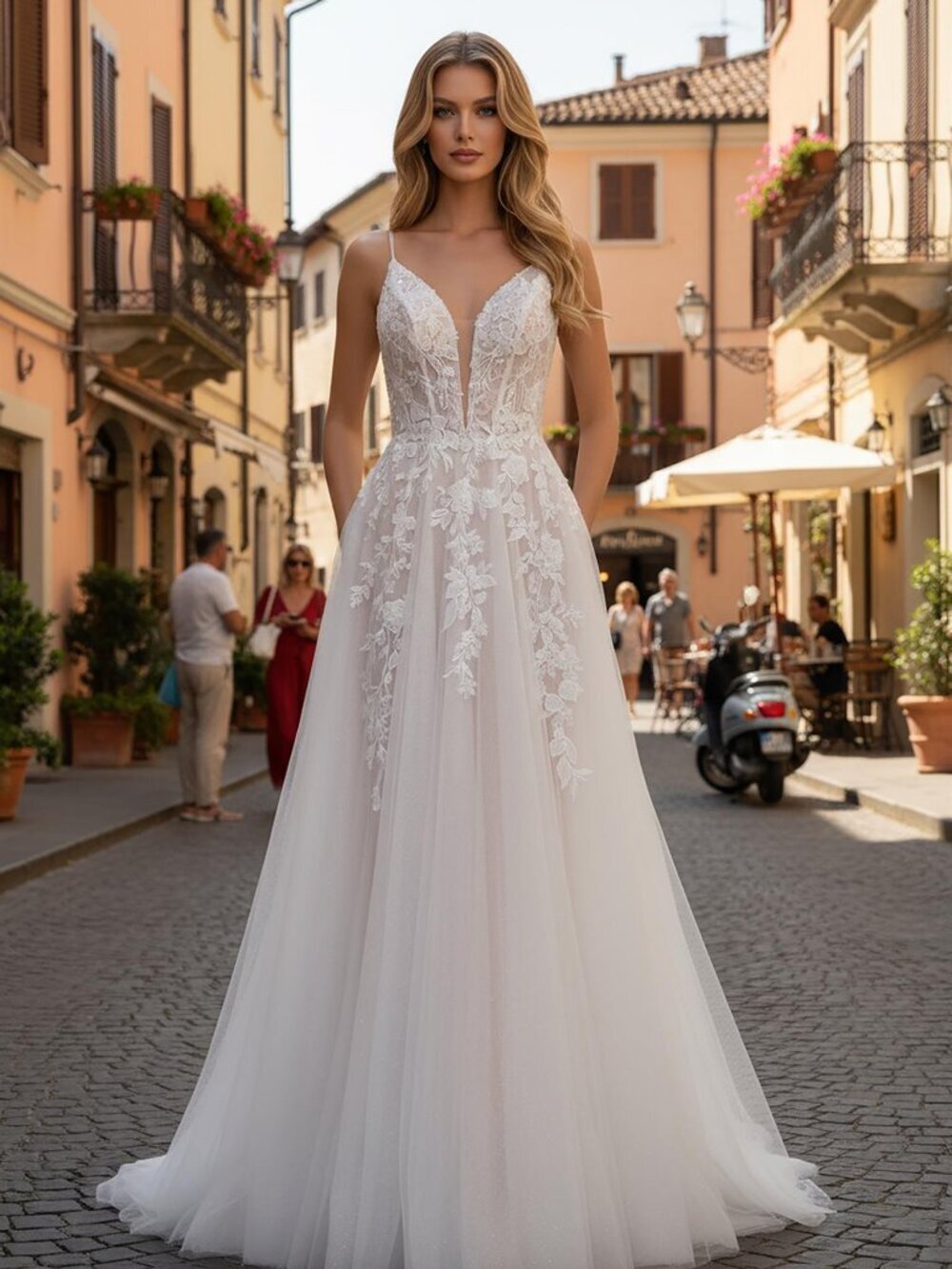 New White & Nude Floral Embellished Wedding Gown w/ Corset Bodice NX JE1072L